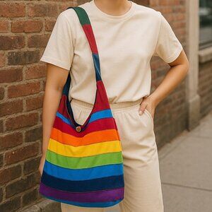 Tote Bag Rainbow Stripe Hobo Bag Colorful Shoulder Bag Hippie Crossbody